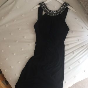 Xscape Navy with rhinestone neck gown